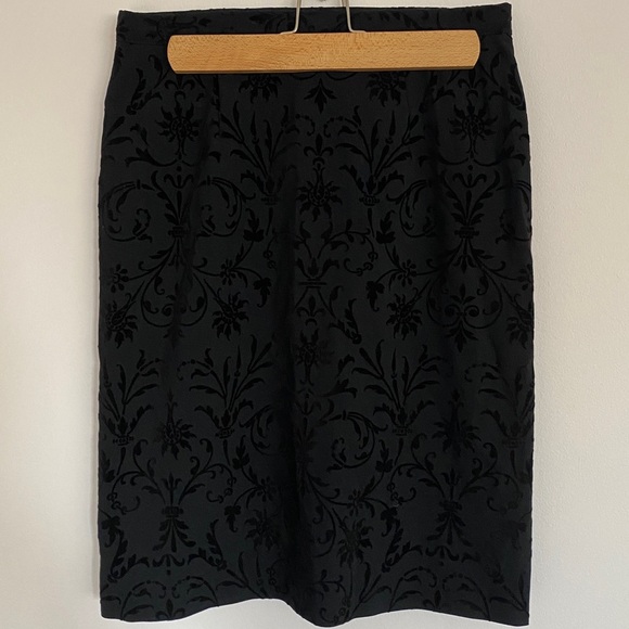 Y2K Black Velvet Brocade Pencil Skirt - Picture 1 of 2